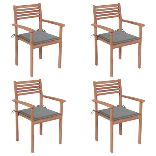 Vidaxl - vidaXL Chaises de jardin 4 pcs avec coussins gris Bois de teck solide Vidaxl  - Chaises de jardin