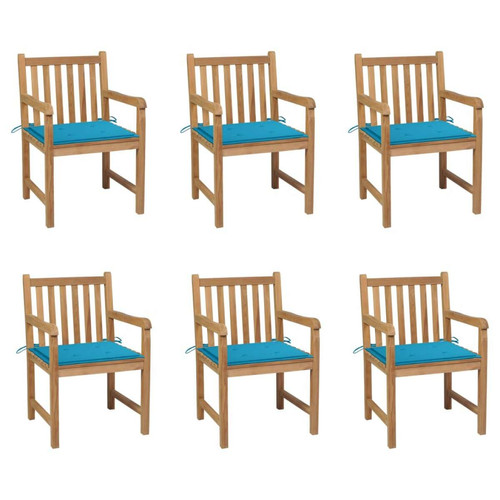 Vidaxl - vidaXL Chaises de jardin 6 pcs avec coussins bleu Bois de teck massif Vidaxl  - Vidaxl