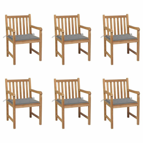 Vidaxl - vidaXL Chaises de jardin 6 pcs avec coussins gris Bois de teck massif Vidaxl  - Chaises de jardin