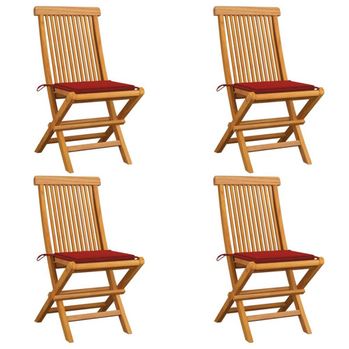 Vidaxl - vidaXL Chaises de jardin avec coussins rouge 4 pcs Bois de teck massif Vidaxl  - Chaise teck