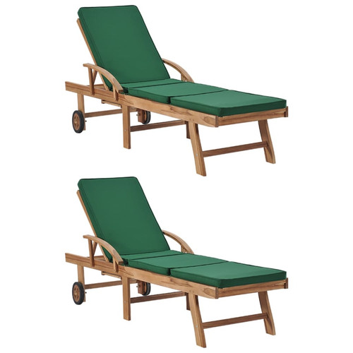 Vidaxl - vidaXL Chaises longues avec coussins 2 pcs Bois de teck solide Vert Vidaxl  - Transats, chaises longues