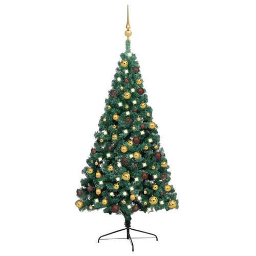 Vidaxl - vidaXL Demi-arbre de Noël artificiel pré-éclairé et boules vert 240 cm Vidaxl  - Boules de noel vertes