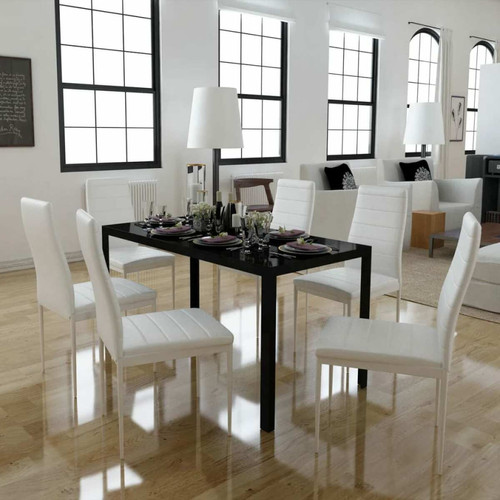 Vidaxl - vidaXL Ensemble de table à manger sept pièces noir et blanc Vidaxl  - Marchand Vidaxl