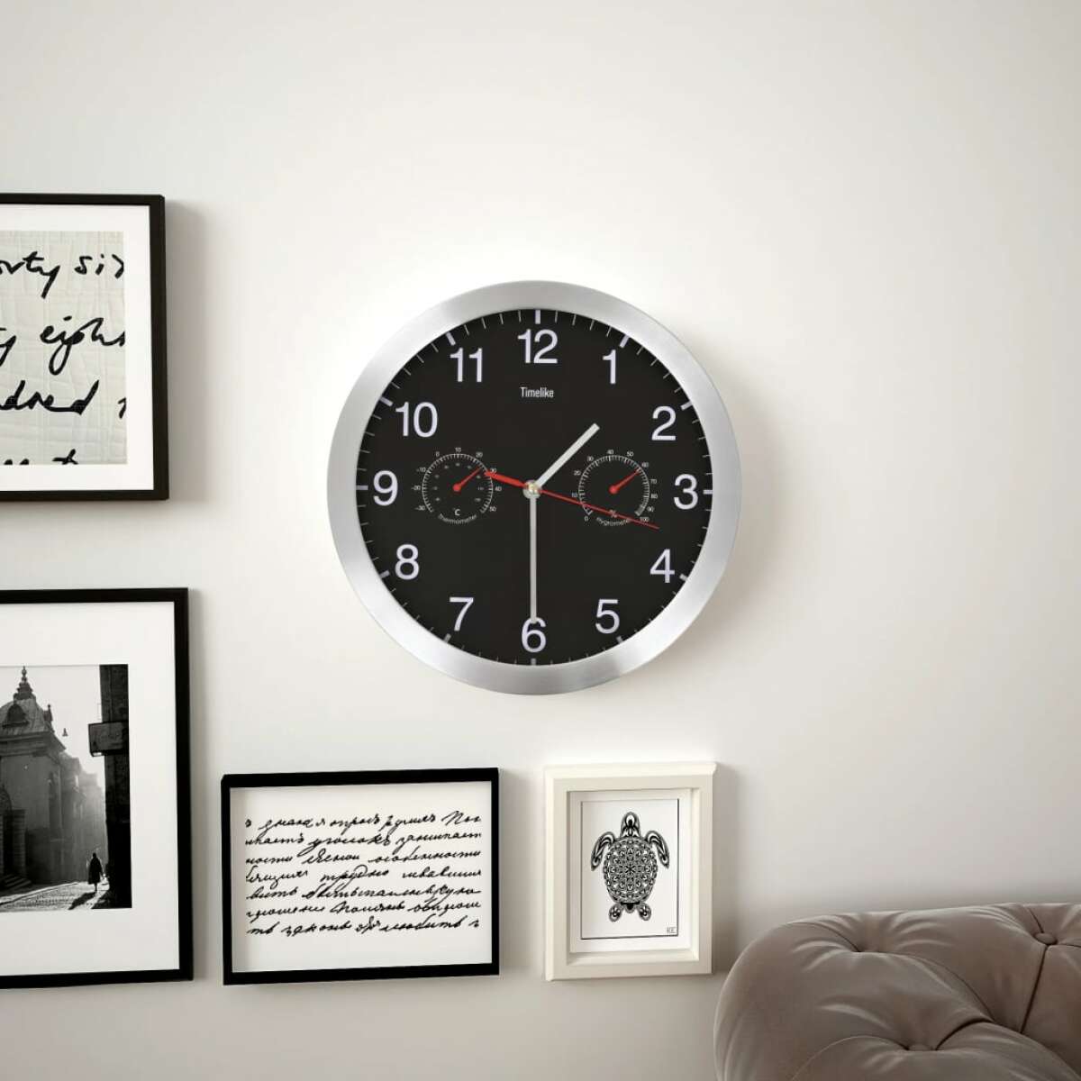 Horloges, pendules Vidaxl vidaXL Horloge murale à quartz Hygromètre et thermomètre 30 cm Noir