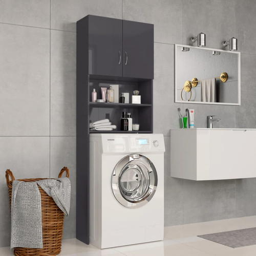 Vidaxl - vidaXL Meuble pour machine à laver Gris brillant 64 x 25,5 x 190 cm - meuble bas salle de bain