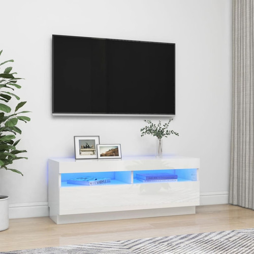 Vidaxl - vidaXL Meuble TV avec lumières LED blanc brillant 100x35x40 cm Vidaxl  - Meuble étagère Salon, salle à manger