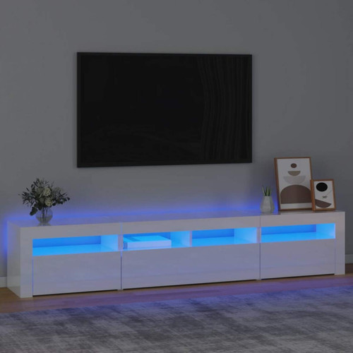 Vidaxl - vidaXL Meuble TV avec lumières LED Blanc brillant 210x35x40 cm Vidaxl - Meuble TV Blanc Meubles TV, Hi-Fi