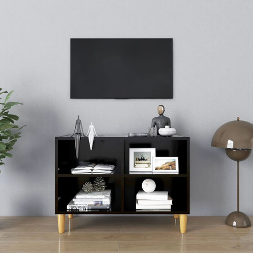 Vidaxl - vidaXL Meuble TV avec pieds en bois massif Noir 69,5x30x50 cm Vidaxl  - Meubles TV, Hi-Fi