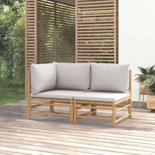 Vidaxl - vidaXL Salon de jardin 2 pcs avec coussins gris clair bambou Vidaxl  - Salon de Jardin Mobilier de jardin