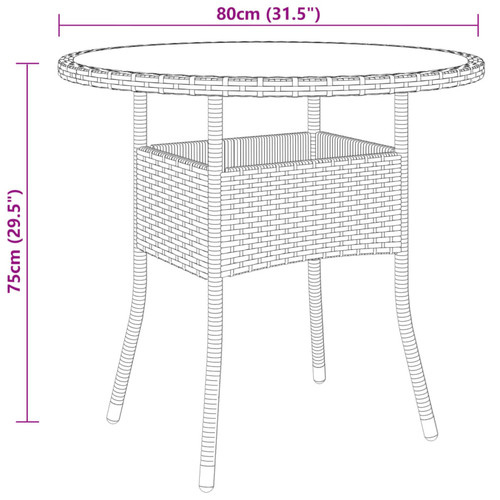 Vidaxl vidaXL Table de jardin Ø80x75 cm Verre trempé/résine tressée Noir