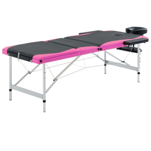 Appareil de massage électrique Vidaxl vidaXL Table de massage pliable 3 zones Aluminium Noir et rose