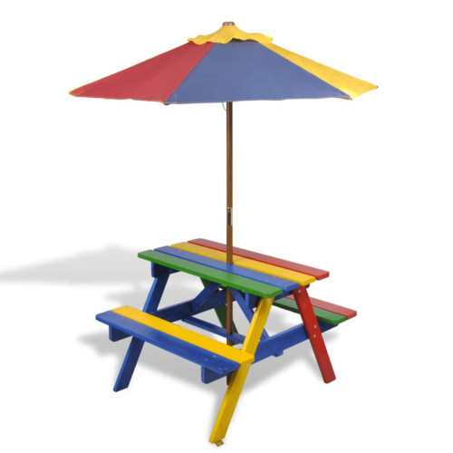 Vidaxl - vidaXL Table et bancs de pique-nique avec parasol pour enfants Bois Vidaxl  - Parasol table