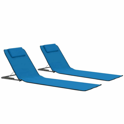 Vidaxl - vidaXL Tapis de plage pliables 2 pcs Acier et tissu Bleu Vidaxl  - Transats, chaises longues