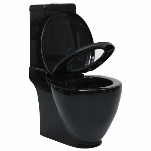 WC vidaXL Toilette en céramique Ronde Écoulement d'eau au fond Noir