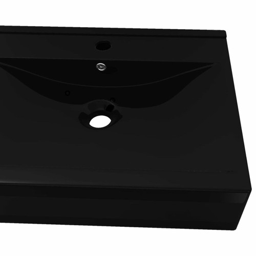 Lavabo vidaXL Vasque à poser en céramique noir perçage pour la robinetterie 60x46cm