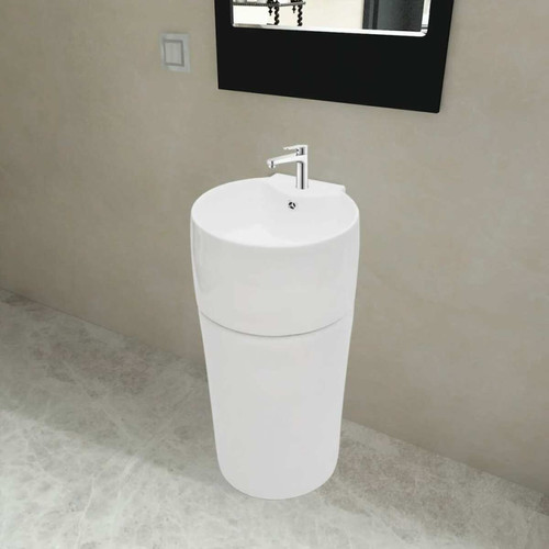 Lavabo Vidaxl vidaXL Vasque à trou de trop-plein/robinet céramique Blanc pour salle de bain