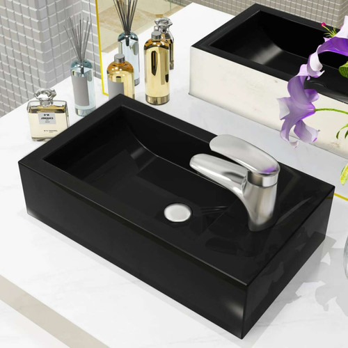 Vidaxl - vidaXL Vasque avec trou de robinet Céramique Noir 46 x 25,5 x 12 cm Vidaxl  - Plomberie Salle de bain