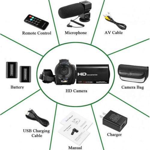Caméscopes numériques Caméra VideoSky FHD, la caméra avec kit complet
