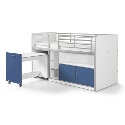 Vipack - Vipack BONNY Lit mi-hauteur avec bureau et rangement 90x 200 Bleu Vipack   - Cadres de lit Bleu