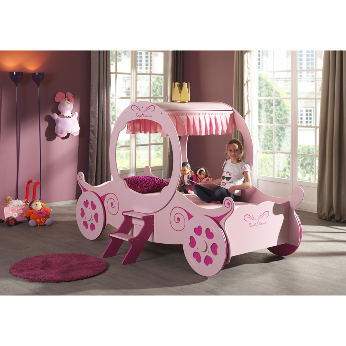 Lit enfant Vipack Lit 90x200 Princesse Kate Sommier inclus Car beds - Rose