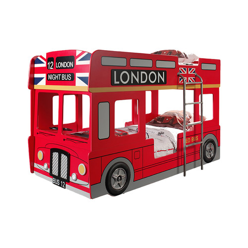 Vipack - Lit superposé 90x200 Bus Londonien sommier inclus Car Beds - Rouge - Chambre Enfant Rouge