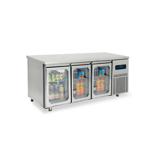 Réfrigérateur américain VIRTUS GROUP Table réfrigérée traversante avec 3+3 portes en verre GN 1/1, -2°/+8°C- Virtus