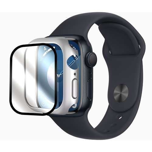 Protection écran tablette Visiodirect Verre trempé avec bords Noir + Coque de protection souple silicone Gris pour Apple Watch Series 9 41mm - VISIODIRECT -
