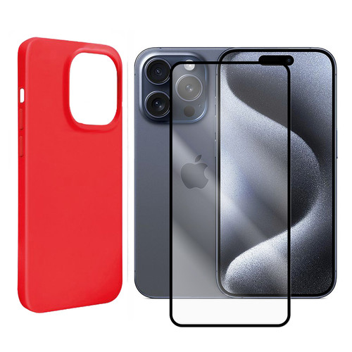 Visiodirect - Coque de protection souple silicone Rouge + Lot de 2 Verre trempé avec bords Noir pour iPhone 15 Pro Max 6.7" - VISIODIRECT - Visiodirect  - Accessoires et consommables