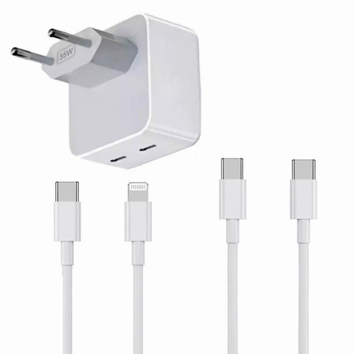 Visiodirect - Chargeur Rapide 35W Double USB C + Câble USB C vers Lighting + Câble USB-C vers USB-C pour OnePlus 8T/iPad Air 2019 10.5" Visiodirect  - Accessoire Tablette