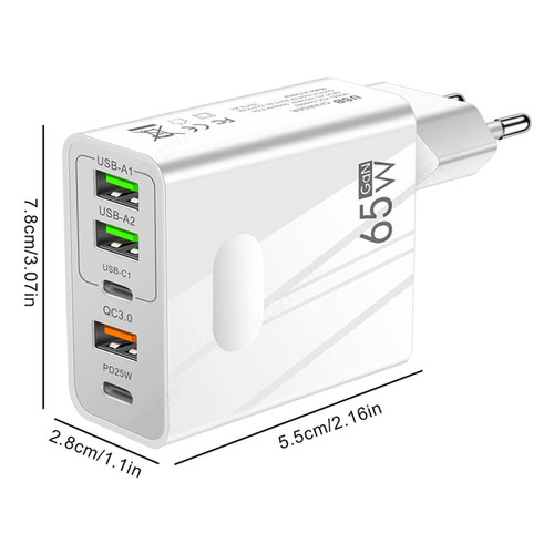 Visiodirect - Chargeur Rapide 65W Prise Multiple avec 2 USB C + 2 USB + 1 QC 3.0 Chargeur 5 Ports pour OnePlus Nord CE 2 Lite 5G 6.59" - Visiodirect  - Accessoire Smartphone