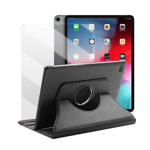 Visiodirect - Etui rotatif en simili cuir + verre trempé pour iPad Pro 12,9" (2018) 3ieme generation (A1876/A2014/A1895) - Noir - Visiodirect - Visiodirect  - Housse cuir ipad