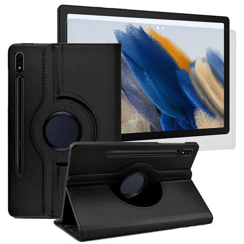 Visiodirect - Etui rotatif en simili cuir + verre trempé pour Samsung Galaxy Tab A8 10.5 2021 SM-X200 / SM-X205 - Noir -Visiodirect - Visiodirect  - Housse, étui tablette