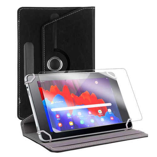 Visiodirect - Etui rotatif en simili cuir + verre trempé pour tablette HuaweiI MediaPad M3 Lite 10 10.1" - Noir - Visiodirect Visiodirect - Accessoire Tablette