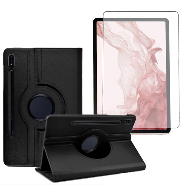 Housse, étui tablette Visiodirect Etui rotatif en simili cuir + verre trempé pour tablette Samsung Galaxy Tab S8 11" (5G) - Noir -Visiodirect -
