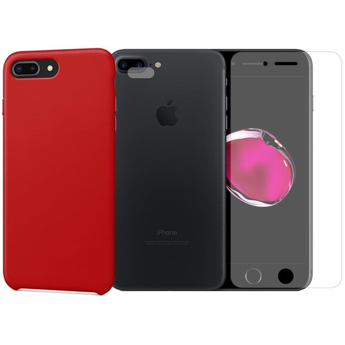 Visiodirect - Protection intégrale Verre Trempé pour iPhone 7 Plus + Verre Trempé Caméra Arrière  + Coque souple silicone Rouge - Visiodirect - Visiodirect  - Protection écran smartphone