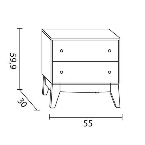 Chevet Table de Chevet / table de nuit en pin massif laqué blanc et chêne - Longueur 55 x Profondeur 30 x Hauteur 59,9 cm