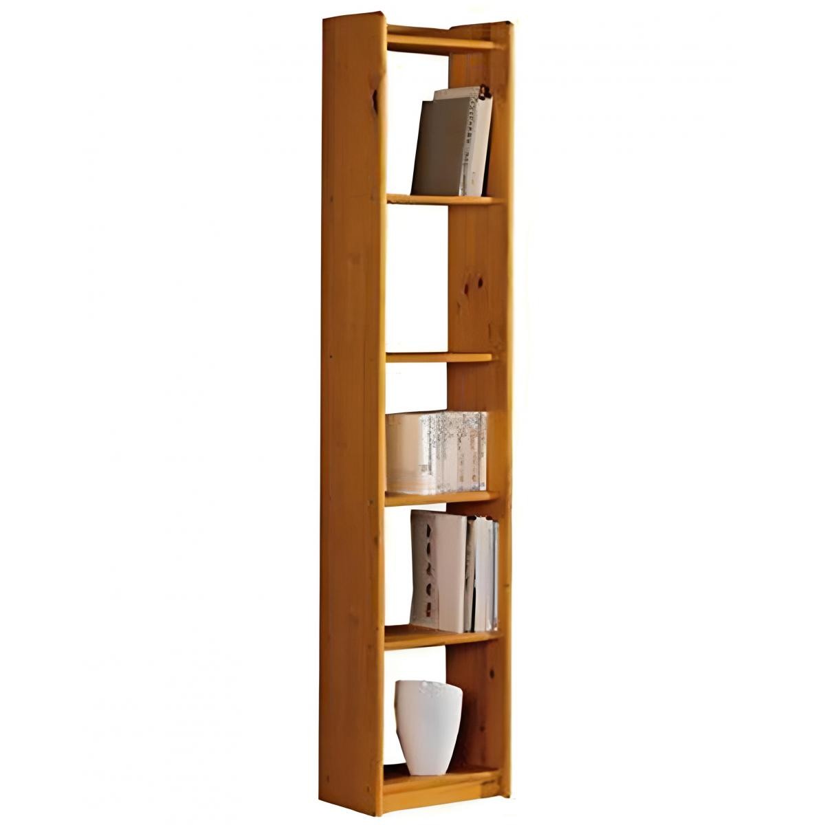 étagère de rangement bibliothèque en bois de pin massif coloris miel - longueur 40 x profondeur 28 x hauteur 200 cm