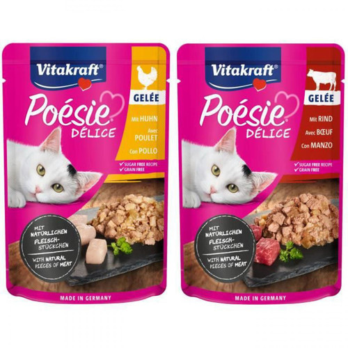 Vitakraft VITAKRAFT Poésie Multipack Délice assortiment en gelée Poulet et Bœuf - Lot de 7 Boîtes de 6 pochons de 85 g