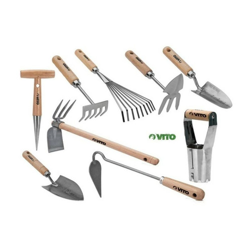 Vito - Kit 9 outils de jardin Manche bois VITOGARDEN Inox et Fer forgés à la main haute qualité Outils de jardin Vito  - Bêches, fourches, louchets, houes