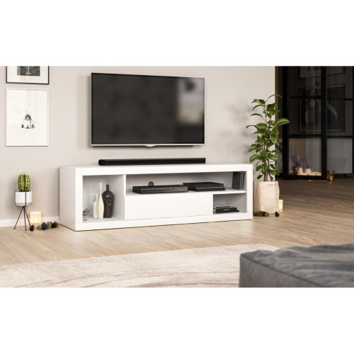 Vivaldi - VALDI Meuble TV - EVER - 140 cm - blanc mat - style moderne - Meuble TV Blanc Meubles TV, Hi-Fi