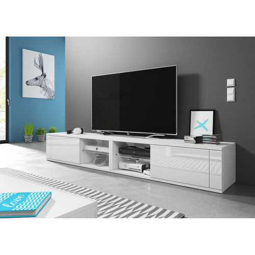 Vivaldi - VIVALDI Meuble TV - BEST DOUBLE - 200 cm - blanc mat / blanc brillant - style design - Meubles TV, Hi-Fi Design