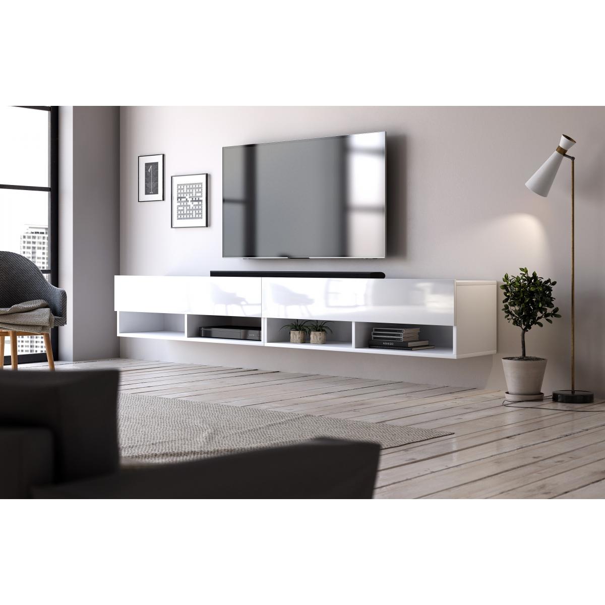 Meubles TV, Hi-Fi Vivaldi VIVALDI Meuble TV - DERBY DOUBLE - 280 cm - blanc mat - blanc brillant - style moderne