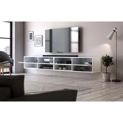 Meubles TV, Hi-Fi VIVALDI Meuble TV - DERBY DOUBLE - 280 cm - blanc mat - blanc brillant - style moderne