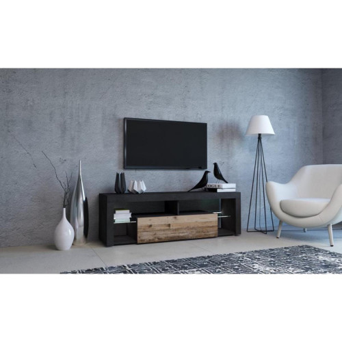 Meubles TV, Hi-Fi Vivaldi VIVALDI Meuble TV - EVEREST 2 - 140 cm - anthracite/old wood  - avec LED - style design