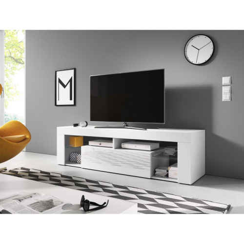 Vivaldi - VIVALDI Meuble TV - EVEREST 2 - 140 cm - blanc mat / blanc brillant - style design - Meubles TV, Hi-Fi Vivaldi
