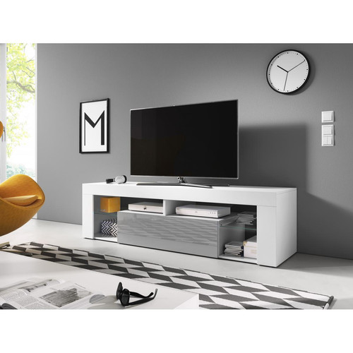 Meubles TV, Hi-Fi Vivaldi VIVALDI Meuble TV - EVEREST 2 - 140 cm - blanc mat / gris brillant - style design