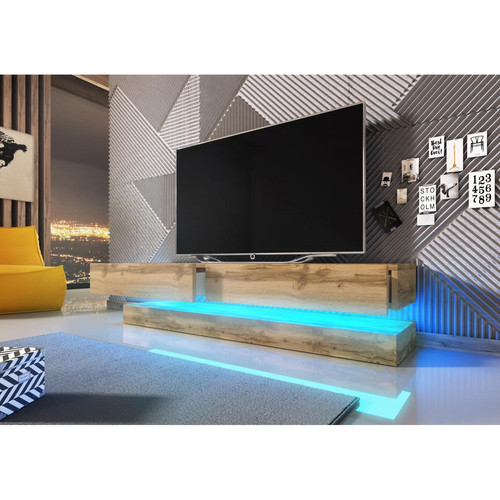 Vivaldi - VIVALDI Meuble TV - FLY - 140 cm - chêne wotan - avec LED - style moderne - Meubles TV, Hi-Fi Design