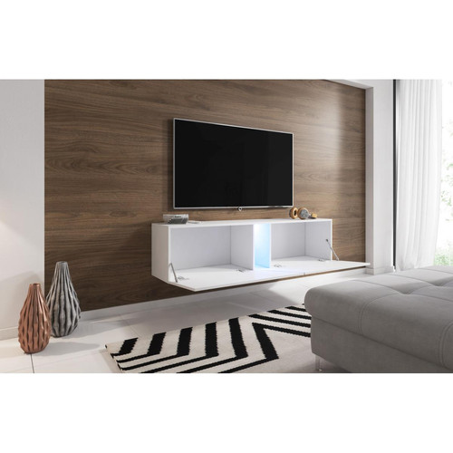 Vivaldi VIVALDI Meuble TV - SLANT - 160 cm - blanc mat / blanc brillant avec LED - style moderne