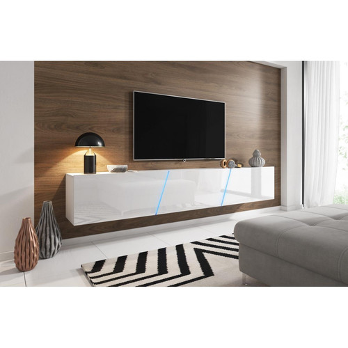 Mes - VIVALDI Meuble TV - SLANT DOUBLE - 240 cm - blanc mat / blanc brillant avec LED - style moderne - Meubles TV, Hi-Fi Design