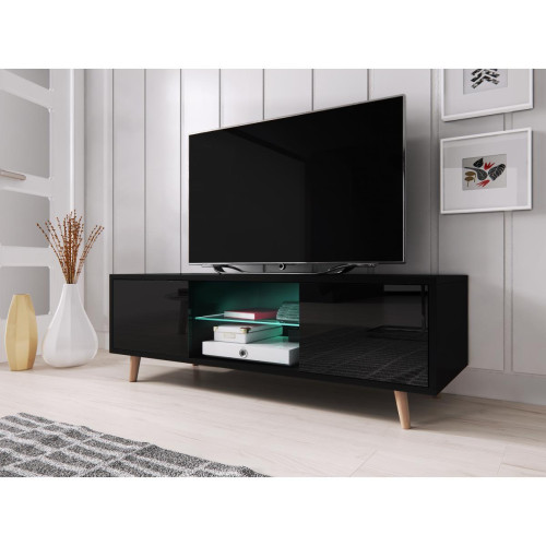 Meubles TV, Hi-Fi Vivaldi VIVALDI Meuble TV - SWEDEN - 140 cm - noir mat / noir brillant - avec LED - style scandinave